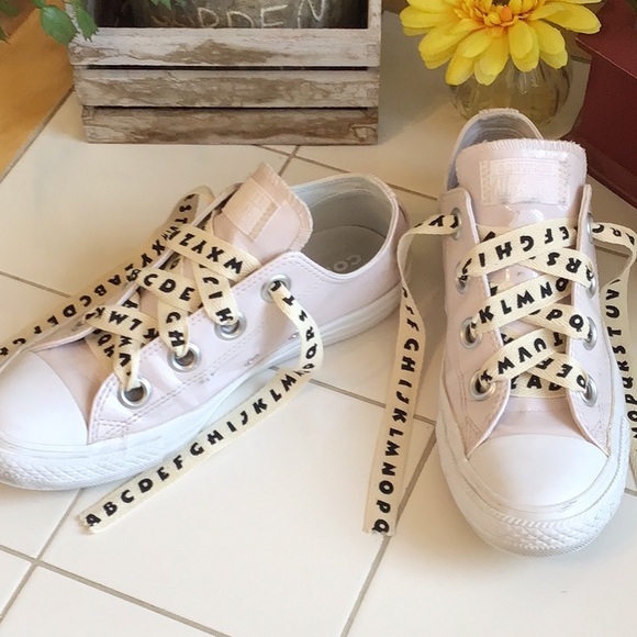 ‘Converse All Star’ Patent Leather Pink Gloss Ribbon Sneakers - Picture 3 of 8